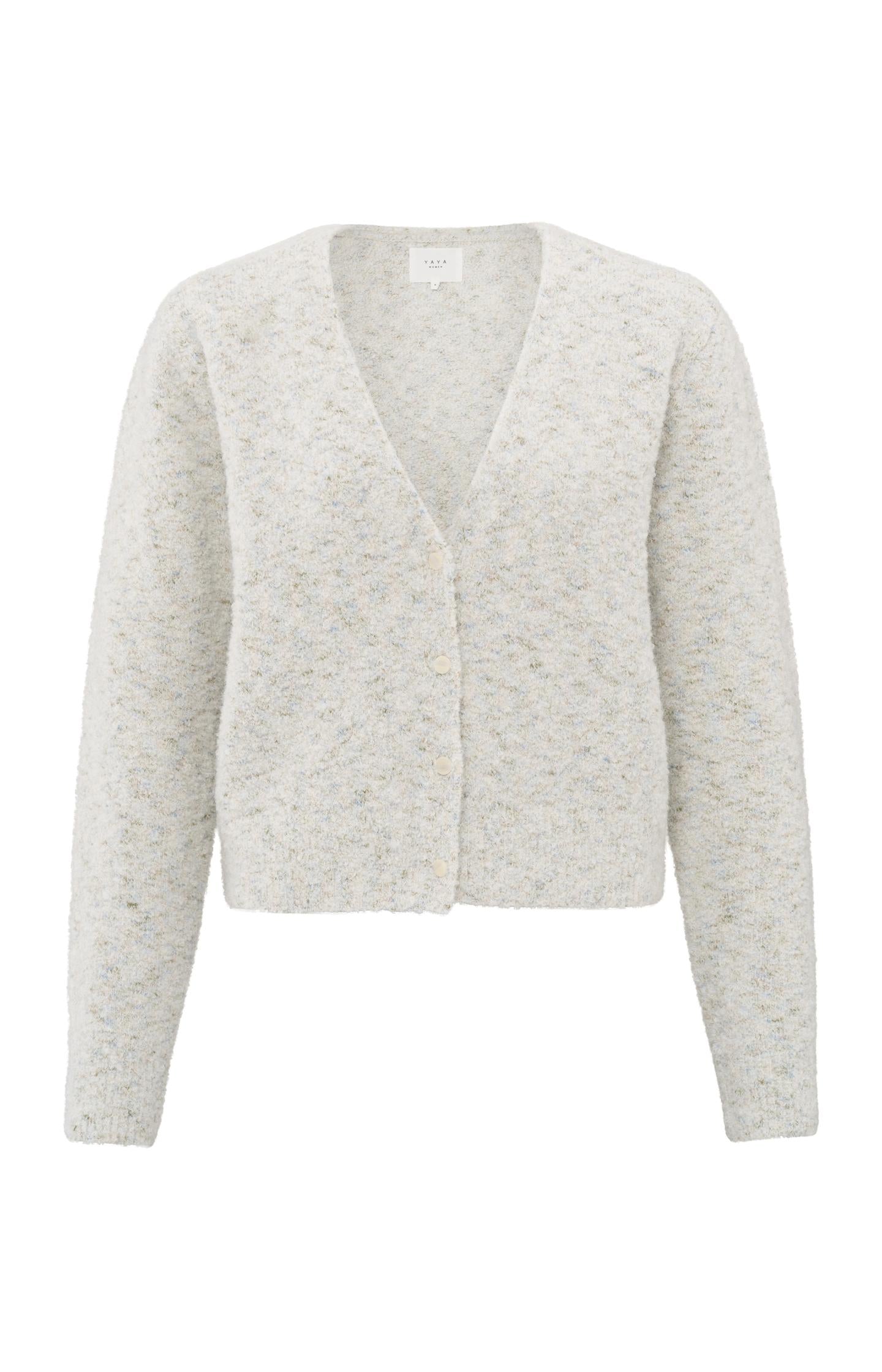 Boucle cardigan with V-neck and colorful accents - Type: product