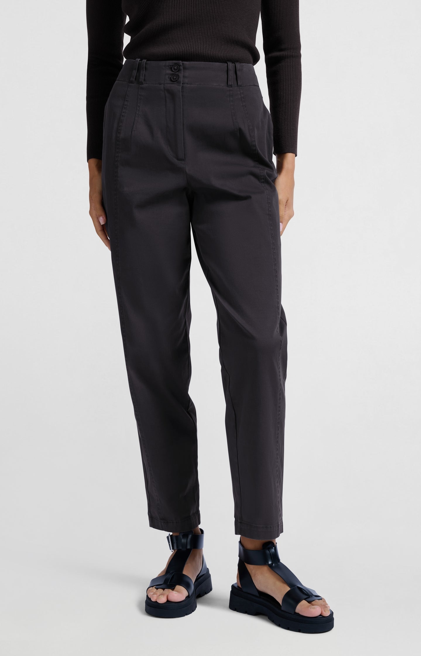 Cotton woven high-waist trousers