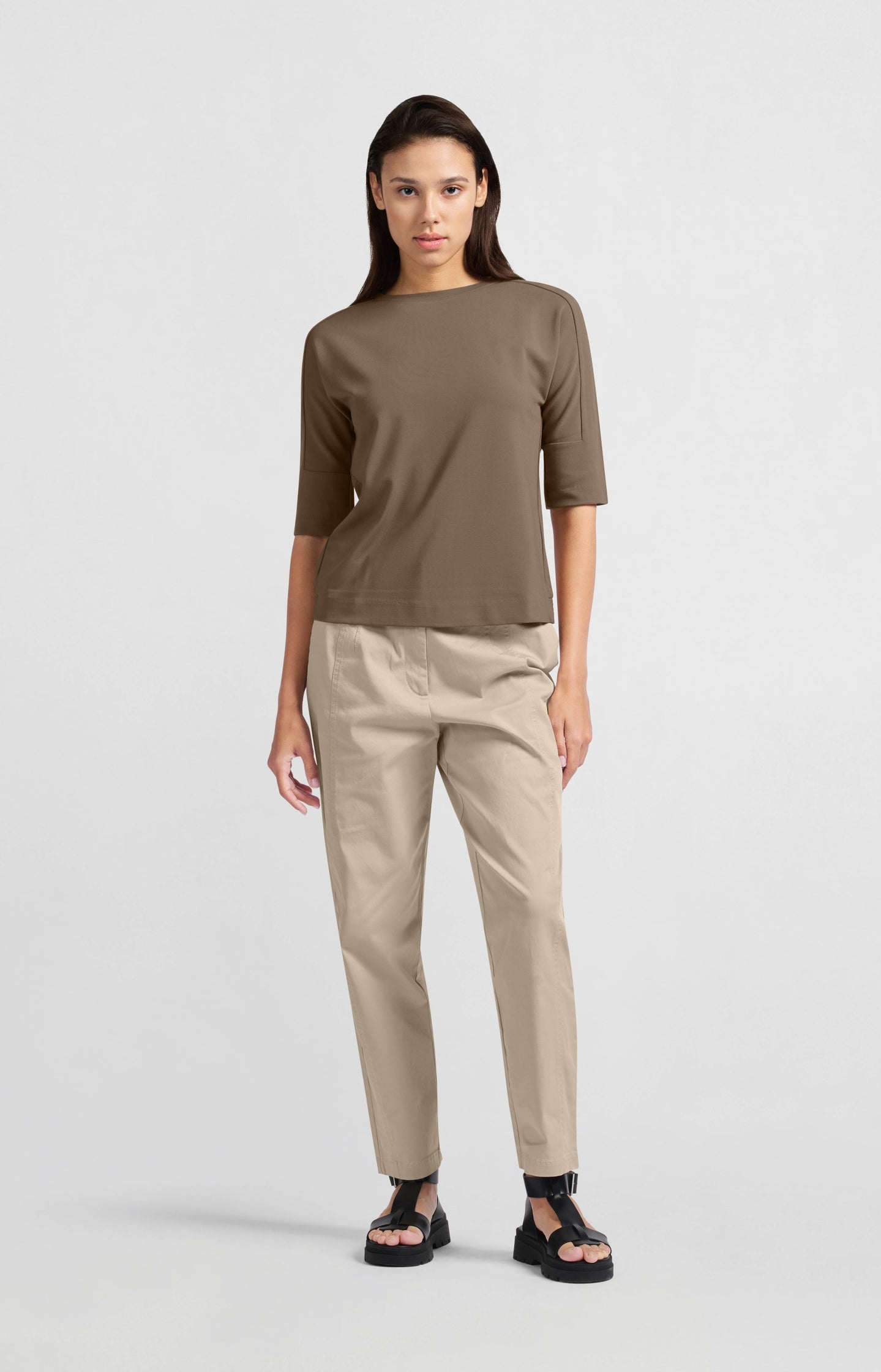 Cotton woven high-waist trousers