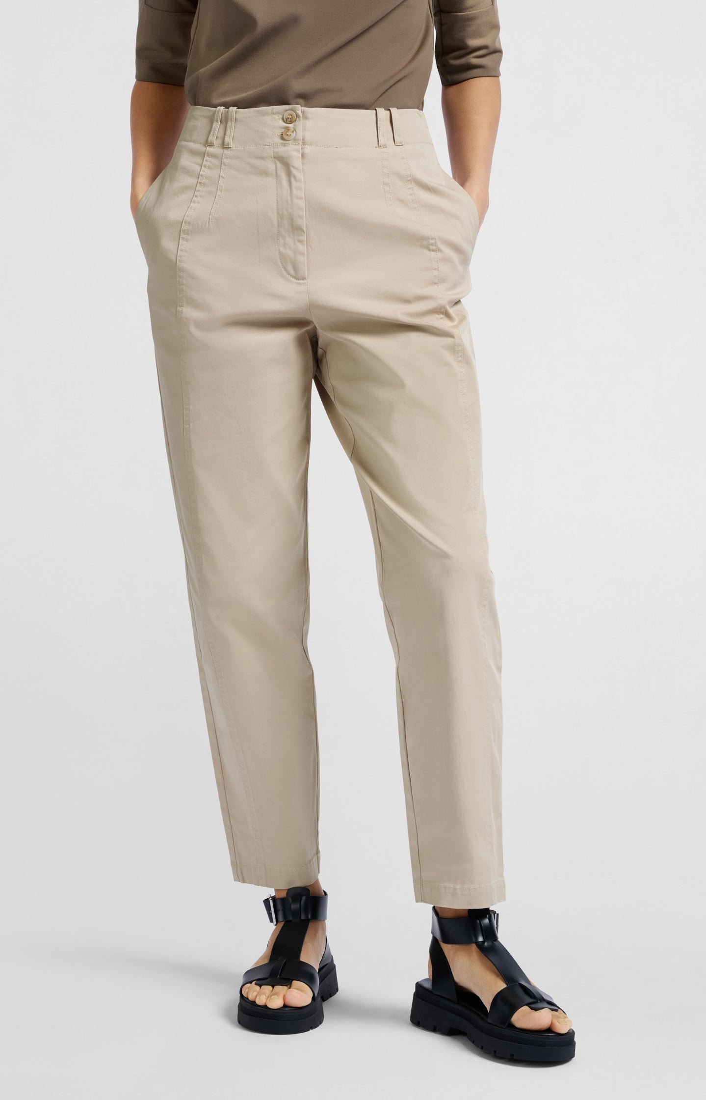 Cotton woven high-waist trousers