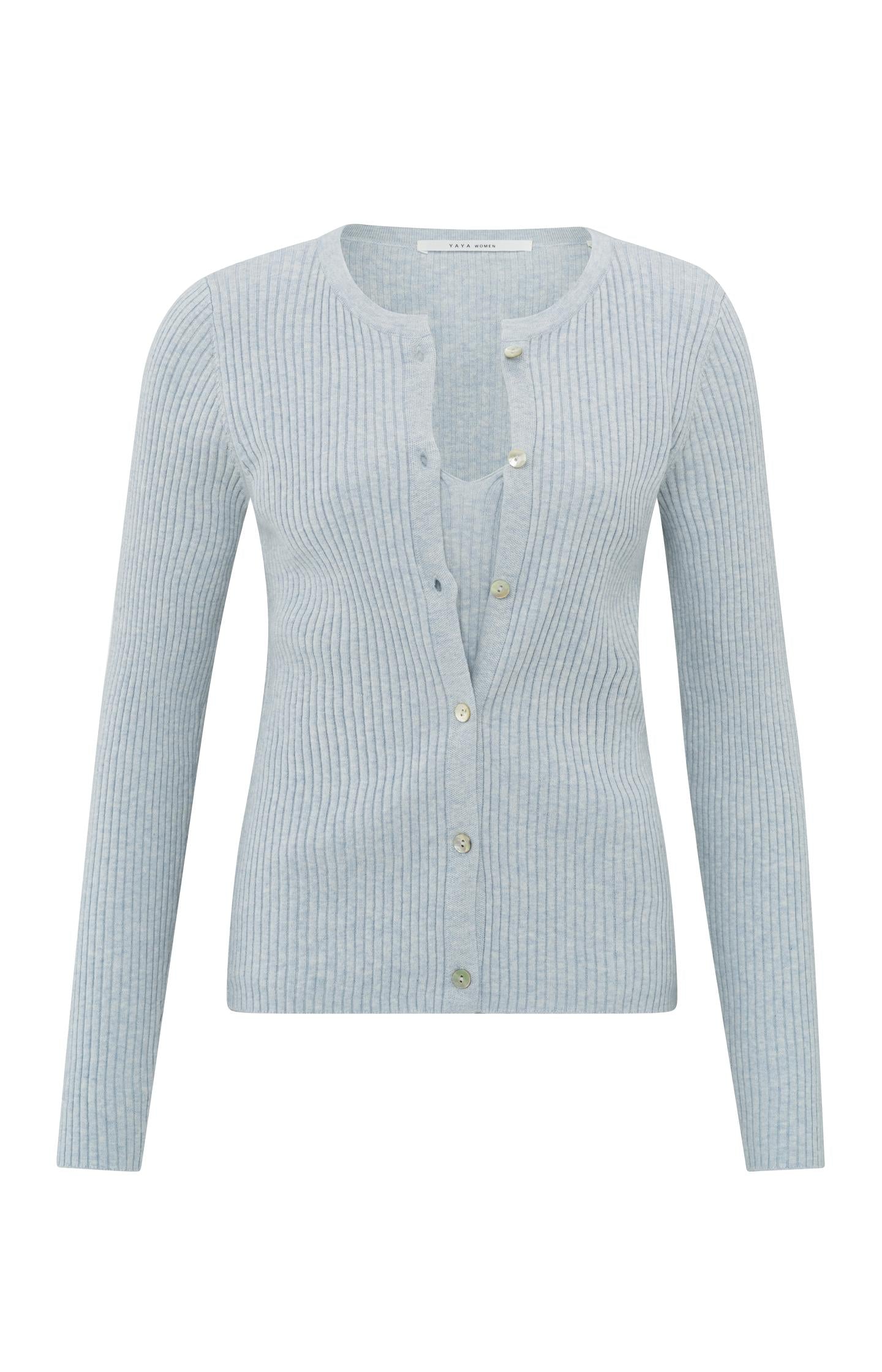 Faux layered ribbed cardigan with button detail - Type: product