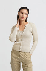 Faux layered ribbed cardigan with button detail