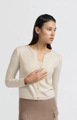 Fine-knit short cardigan with matching top