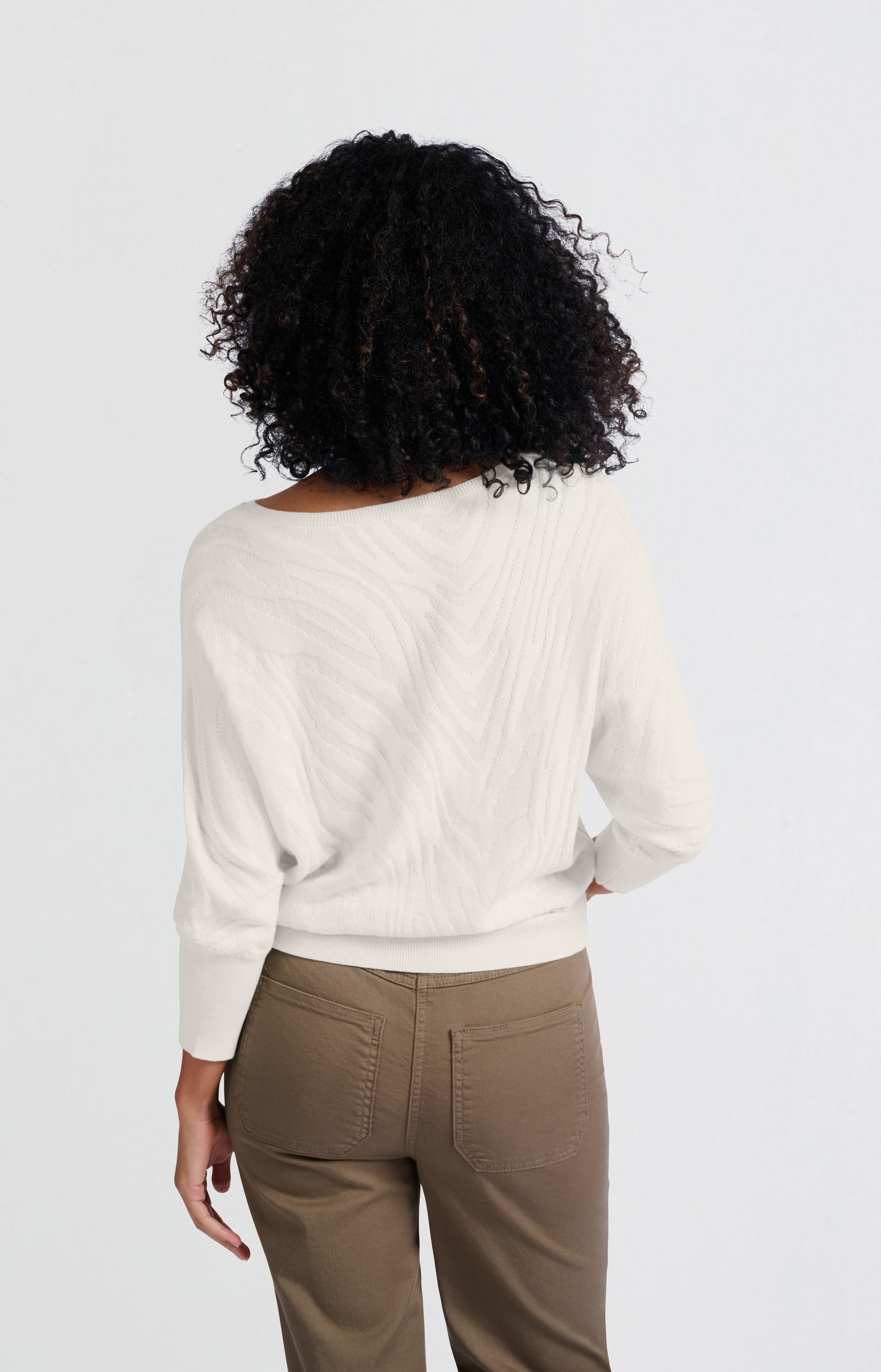 Jacquard sweater with boatneck and three-quarter sleeves