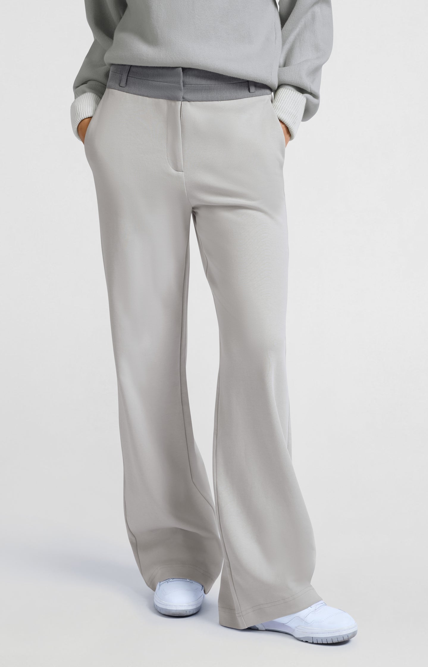 Jersey trousers with wide legs and contrasting waistband