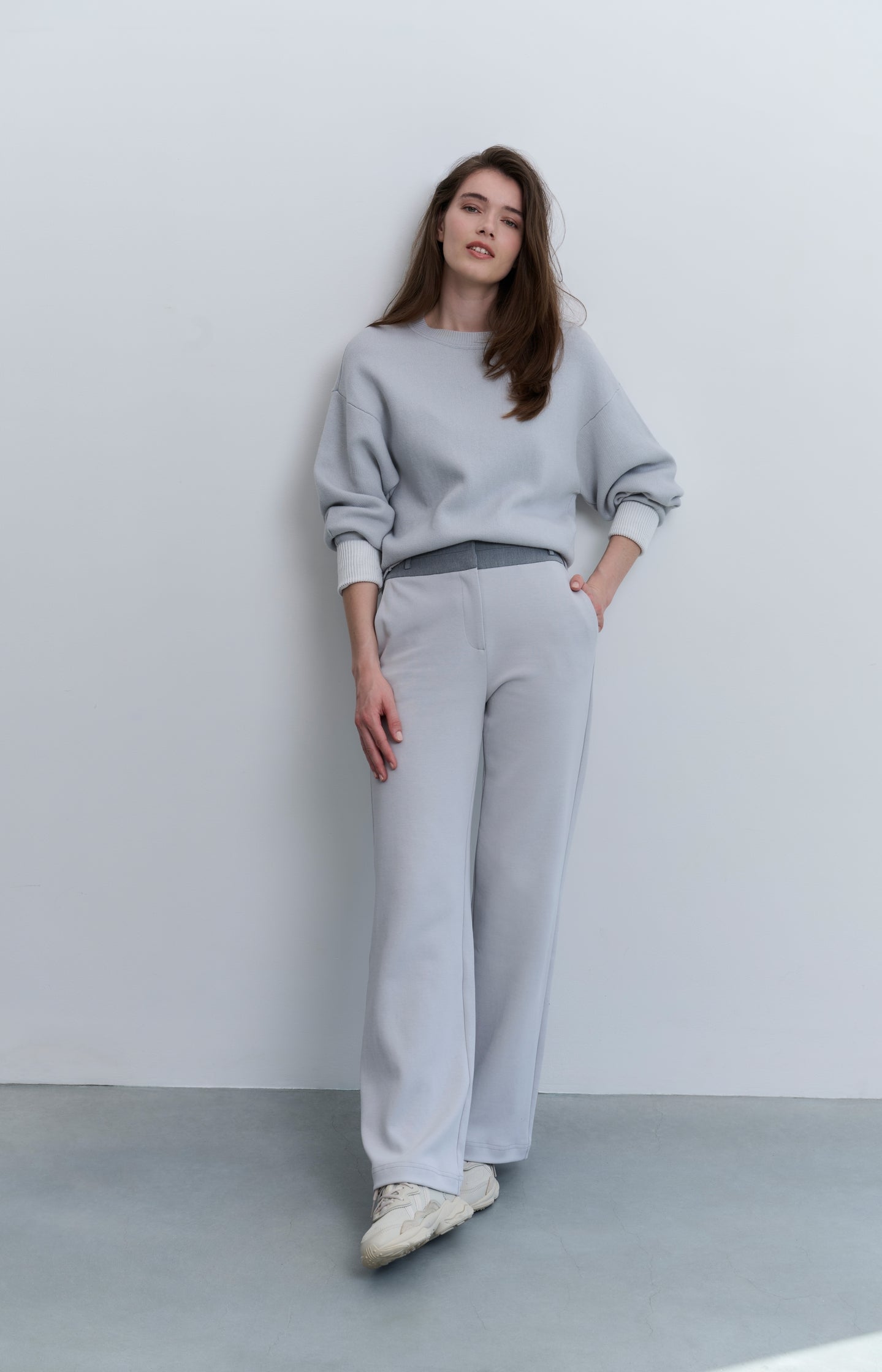 Jersey trousers with wide legs and contrasting waistband - Type: lookbook