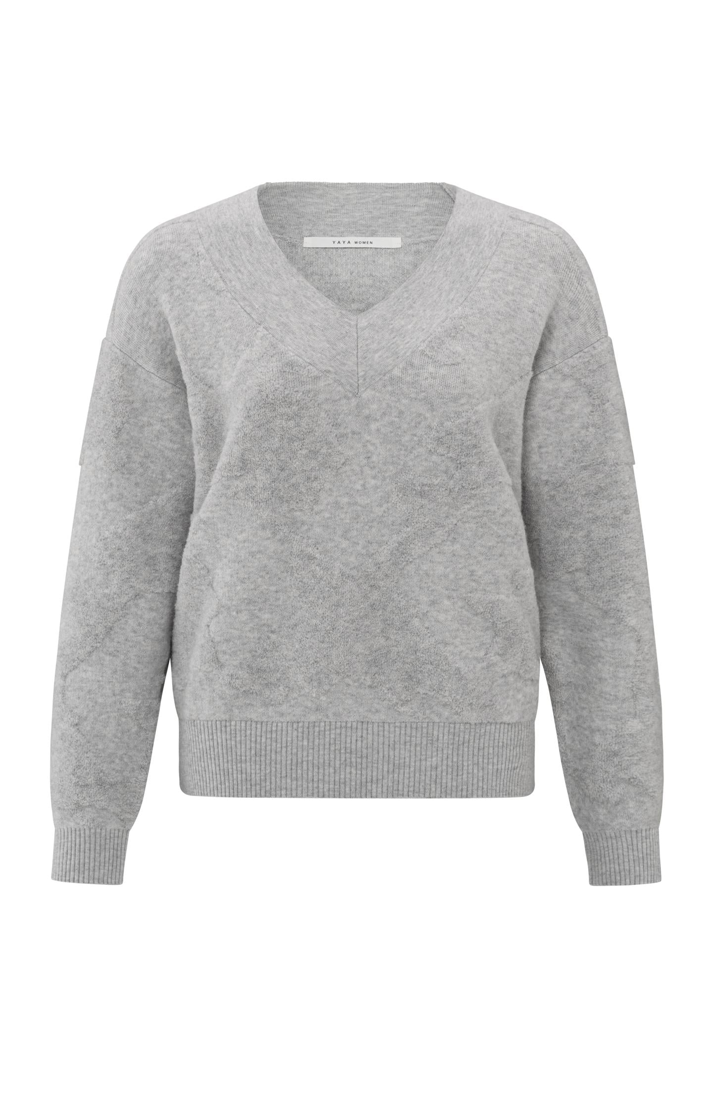 Knitted sweater with V-neck and textured pattern - Type: product