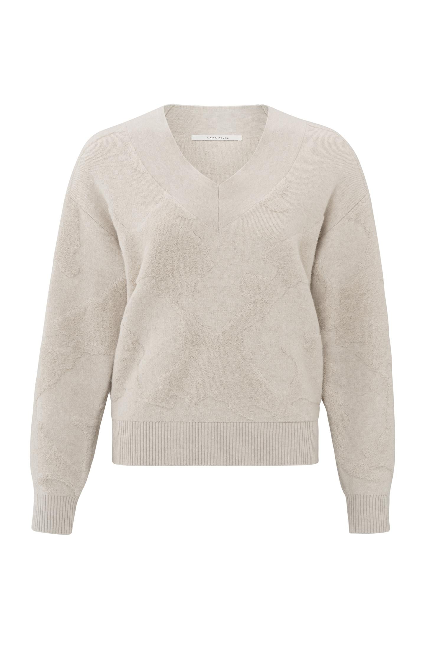 Knitted sweater with V-neck and textured pattern - Type: product