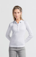 Polo in fine ribbed fabric with long sleeves and collar