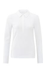 Polo in fine ribbed fabric with long sleeves and collar - Type: product