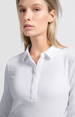 Polo in fine ribbed fabric with long sleeves and collar