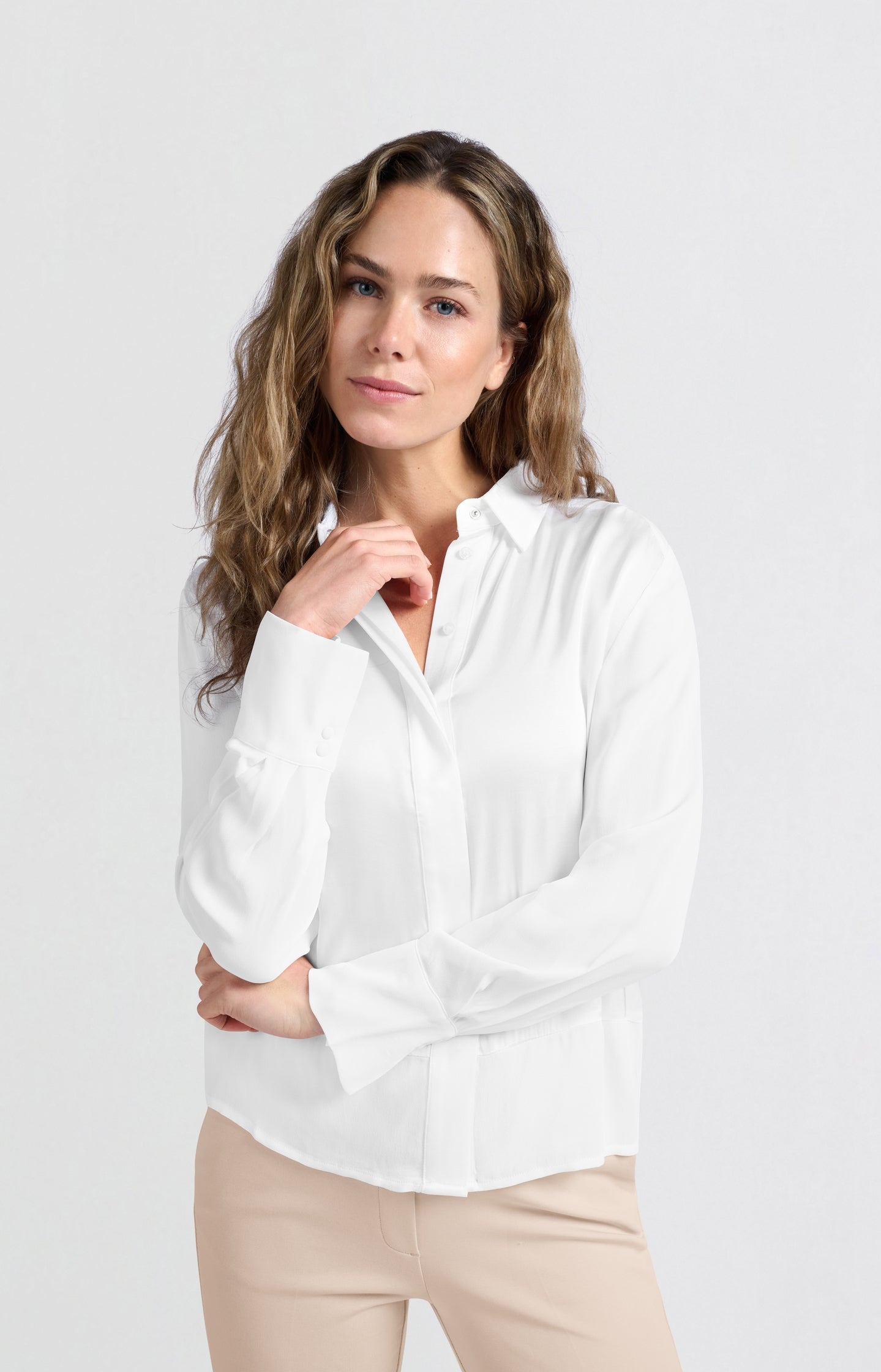 Satin blouse with mixed textures