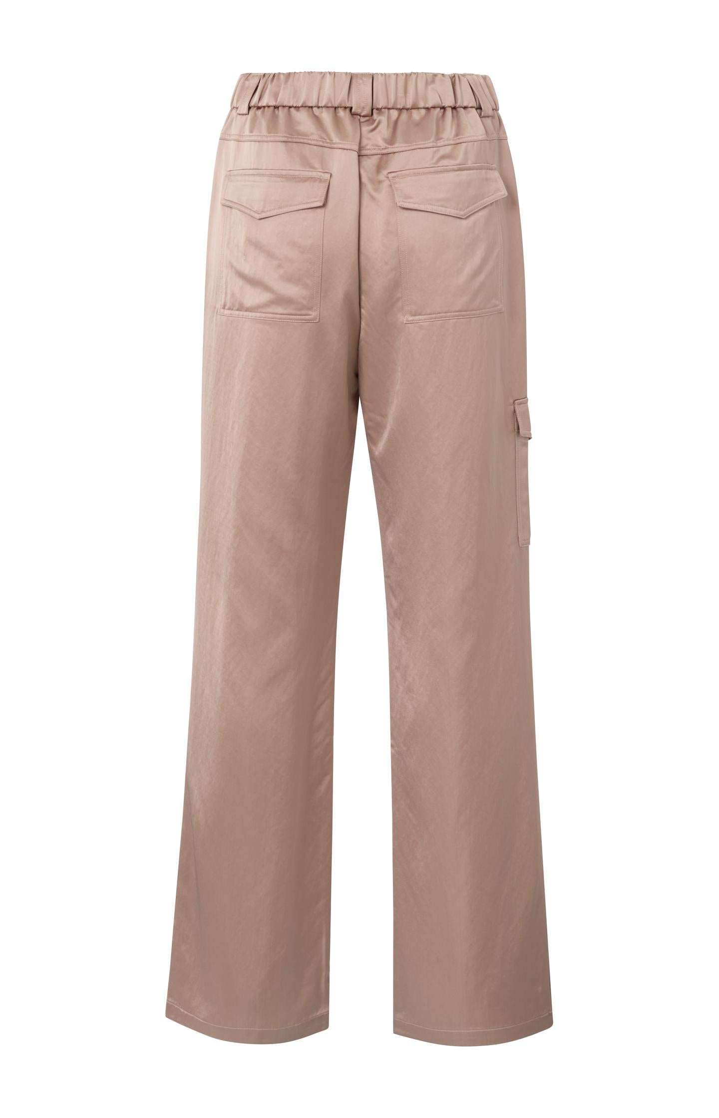 Satin cargo trousers with wide legs and pocket details