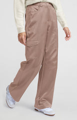 Satin cargo trousers with wide legs and pocket details