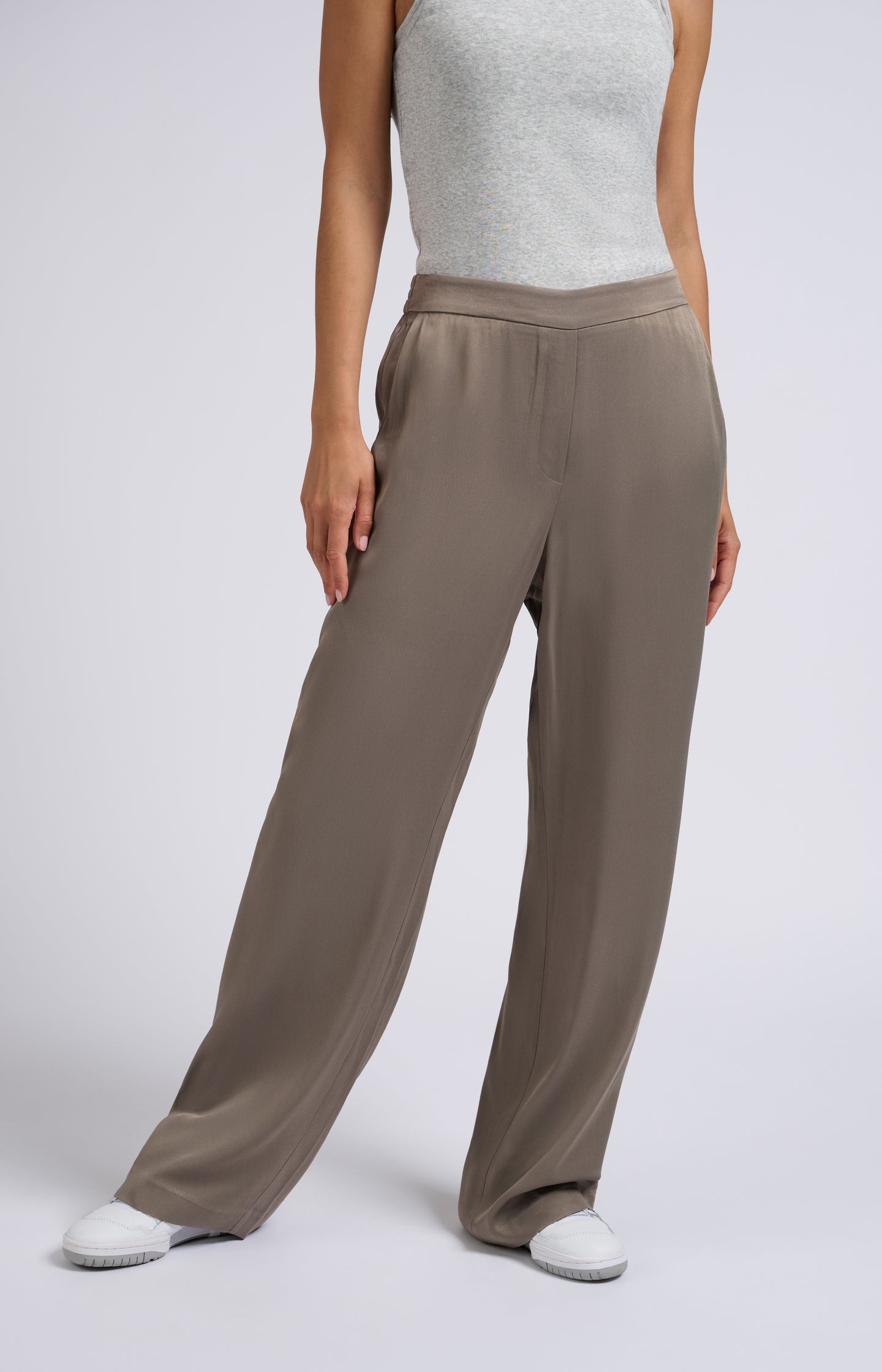 Satin trousers with wide legs and elastic waistband