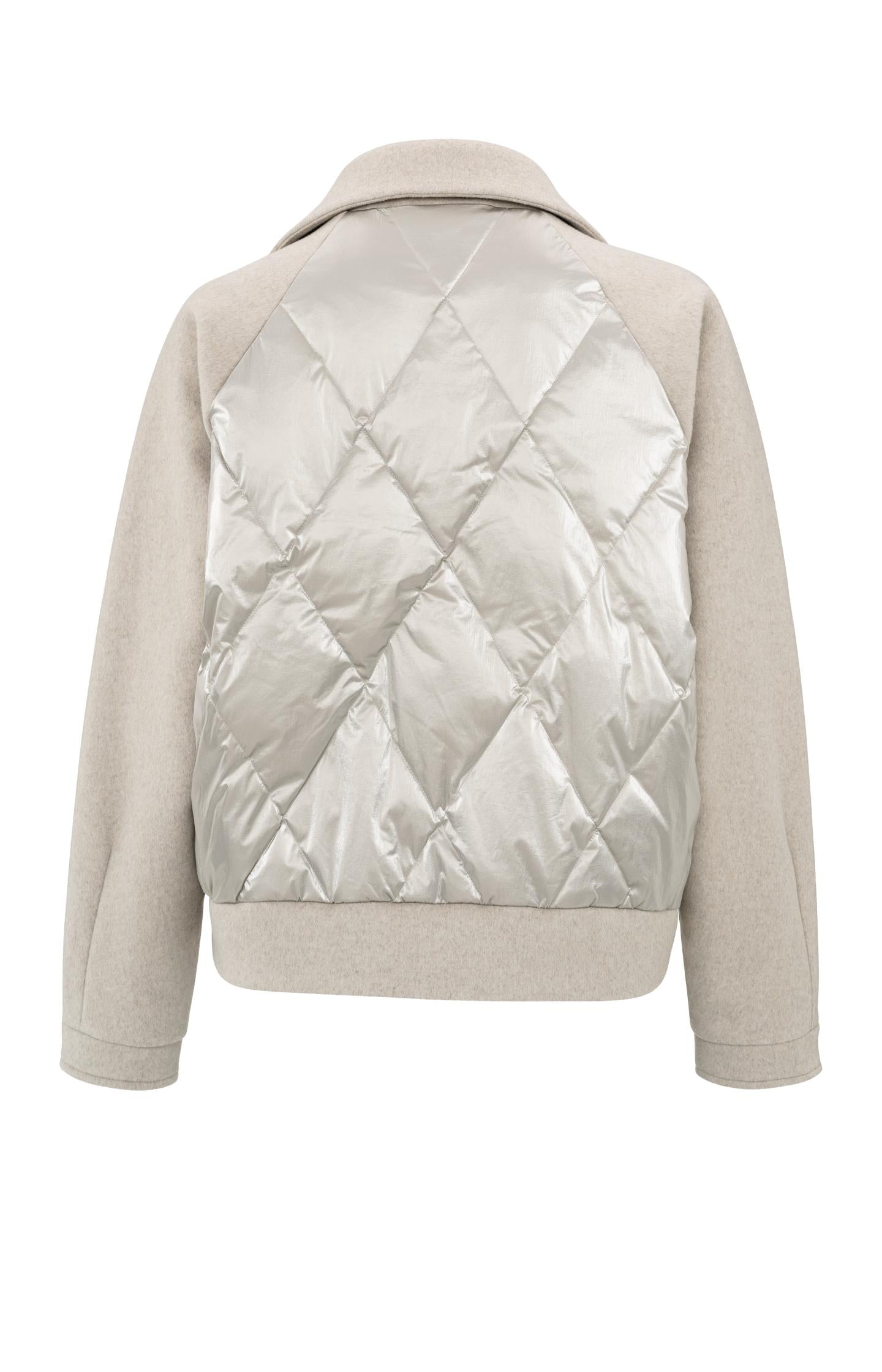 Short jacket in wool blend with shiny quilted details