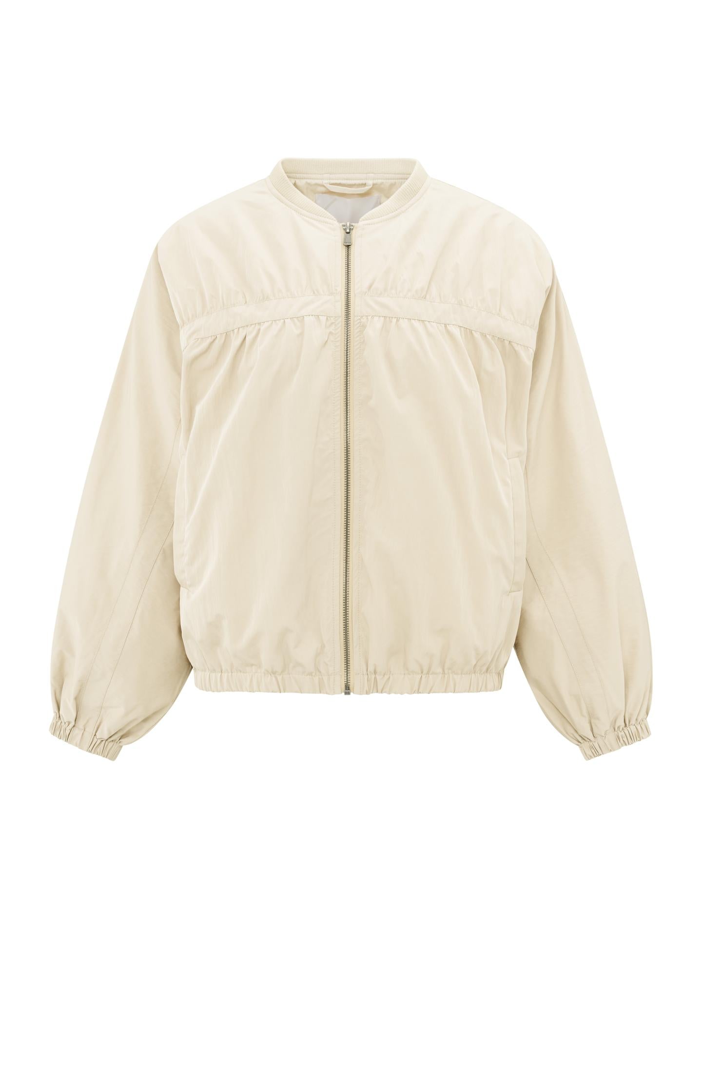 Short nylon bomber jacket with oversized fit