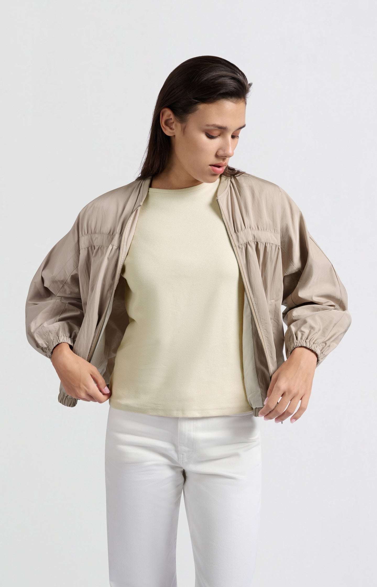 Short nylon bomber jacket with oversized fit - Type: lookbook