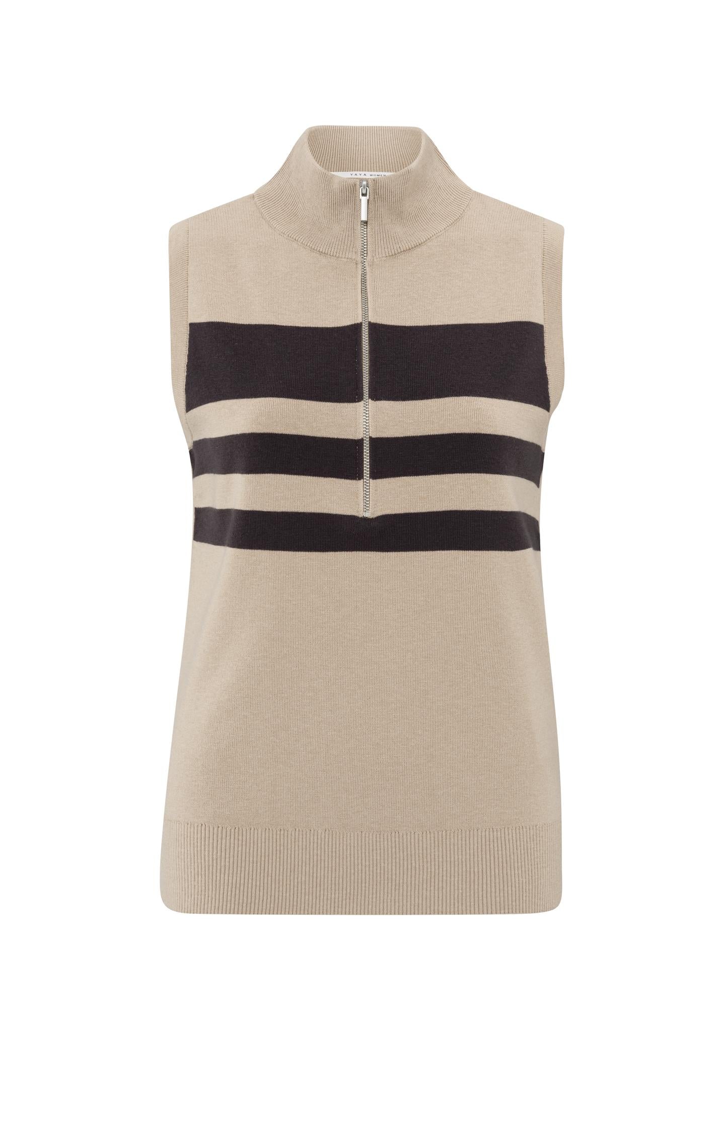 Sleeveless sweater with block stripes and half-zip - Type: product