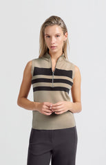 Sleeveless sweater with block stripes and half-zip