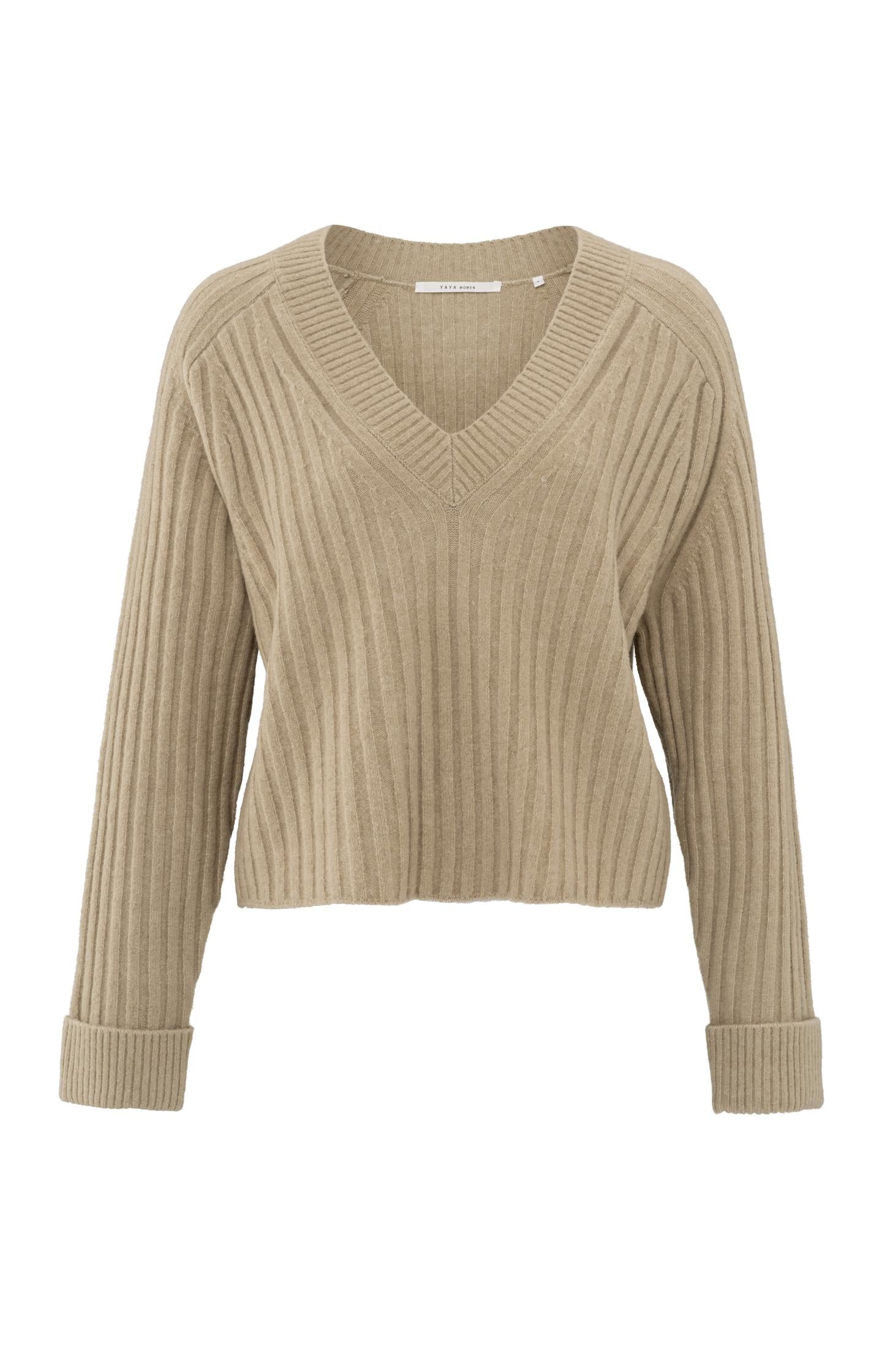 Soft ribbed sweater with V-neck and long sleeves - Type: product