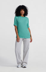 Soft woven T-shirt with round neck and short sleeves