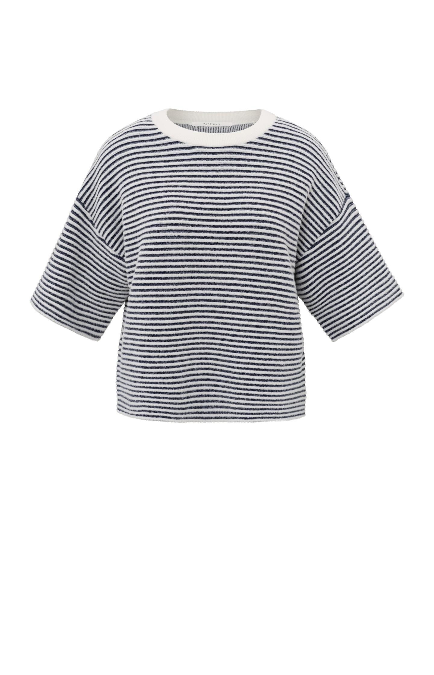 Striped fluffy sweater with short sleeves - Type: product