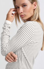 Striped top with long sleeves and center seam detail