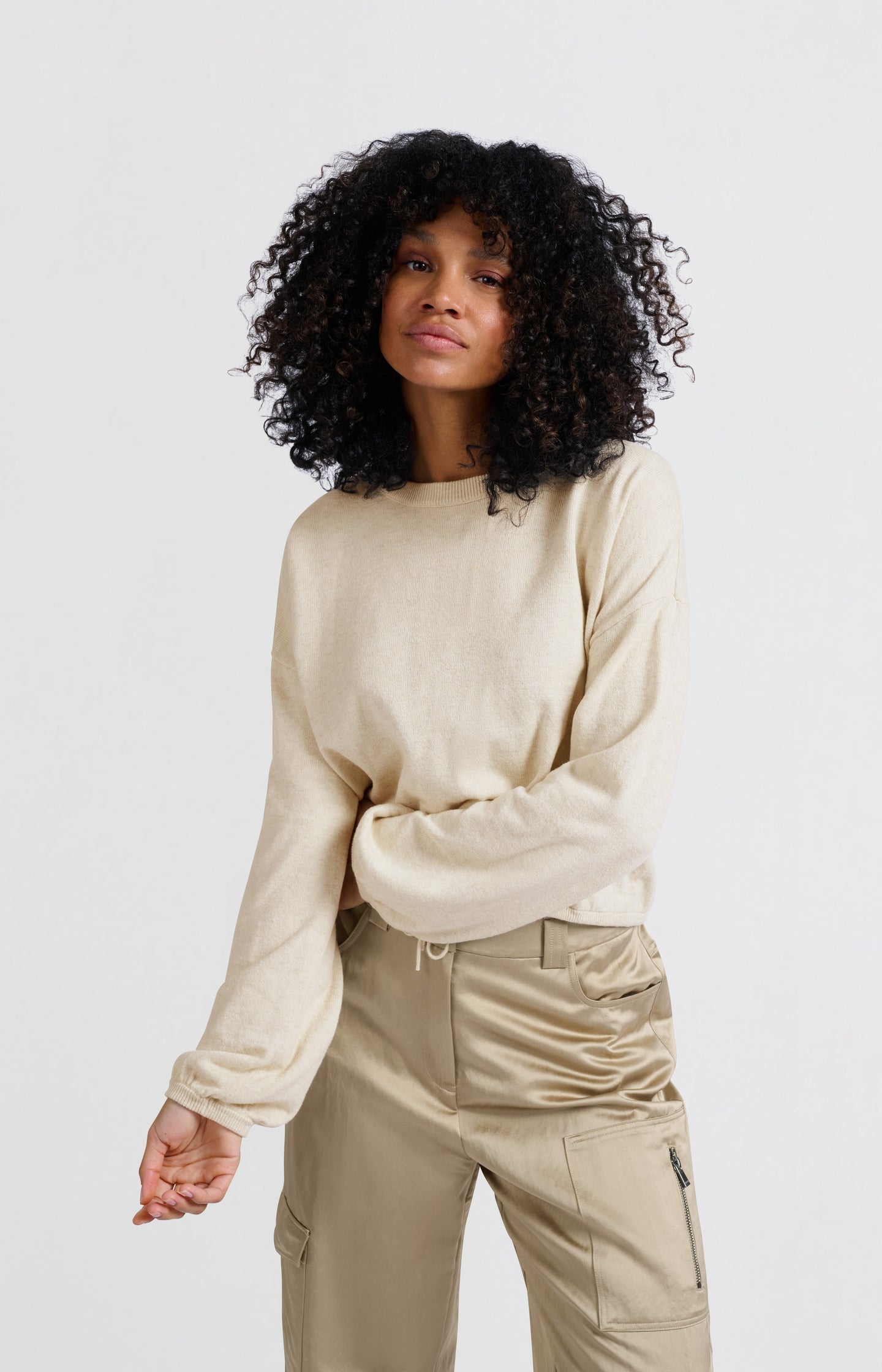 Sweater with corded hem and loose fit