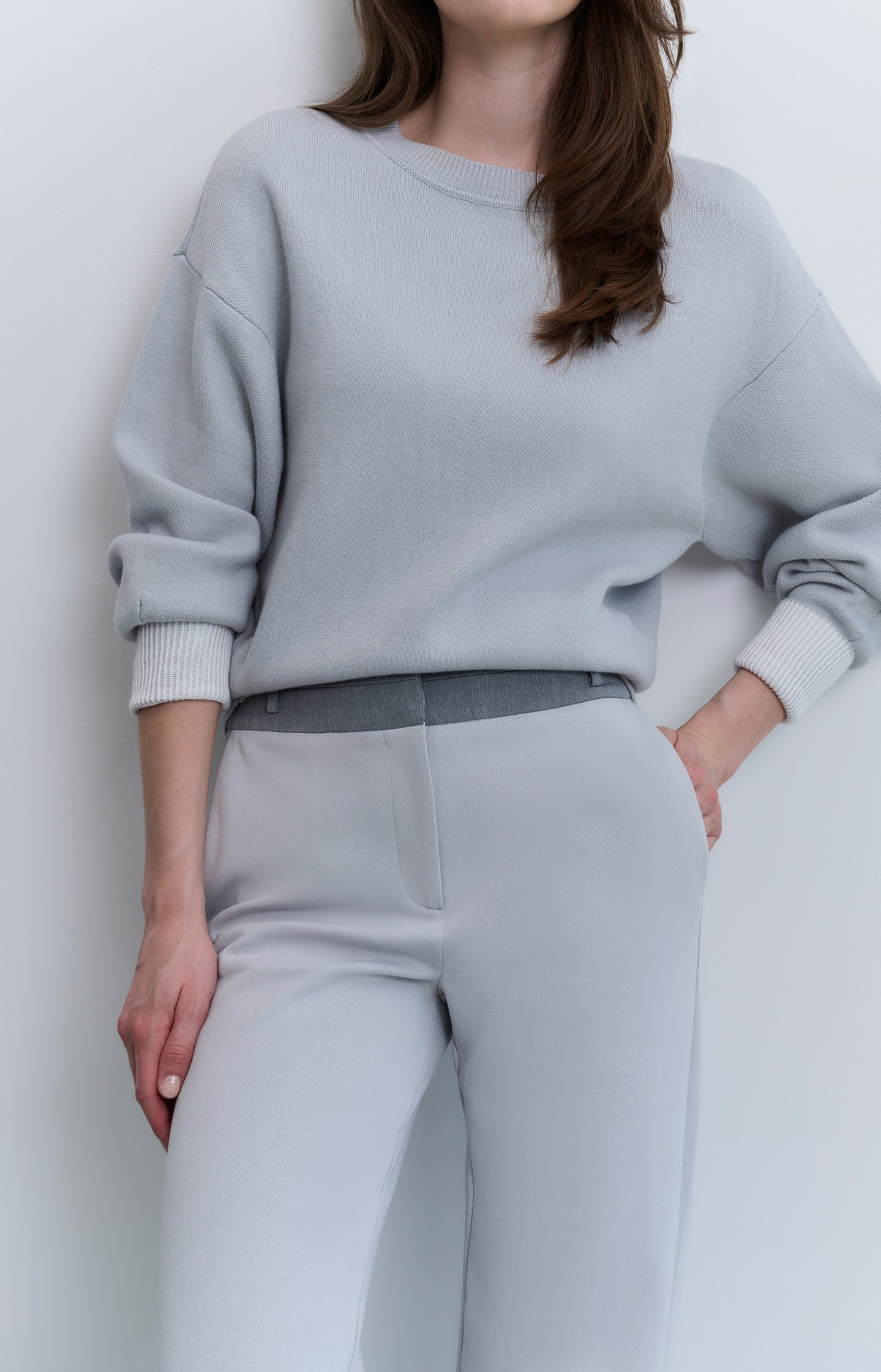 Sweater with round neck and contrasting trim details