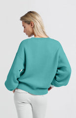 Sweater with round neck and contrasting trim details