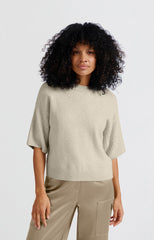 Sweater with round neck and short ribbed sleeves