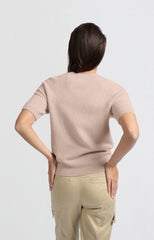 Sweater with short raglan sleeves and round neckline