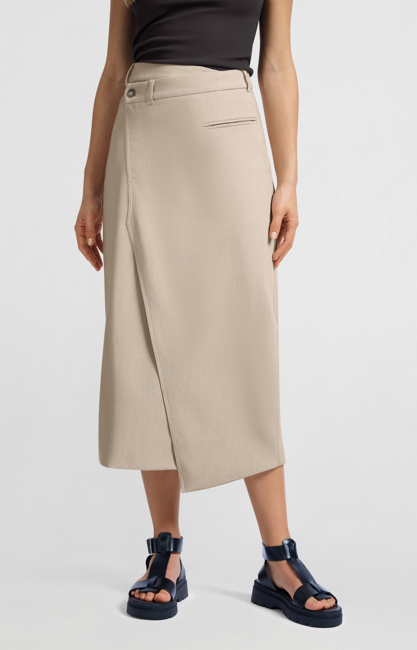 Woven melange midi skirt with slit