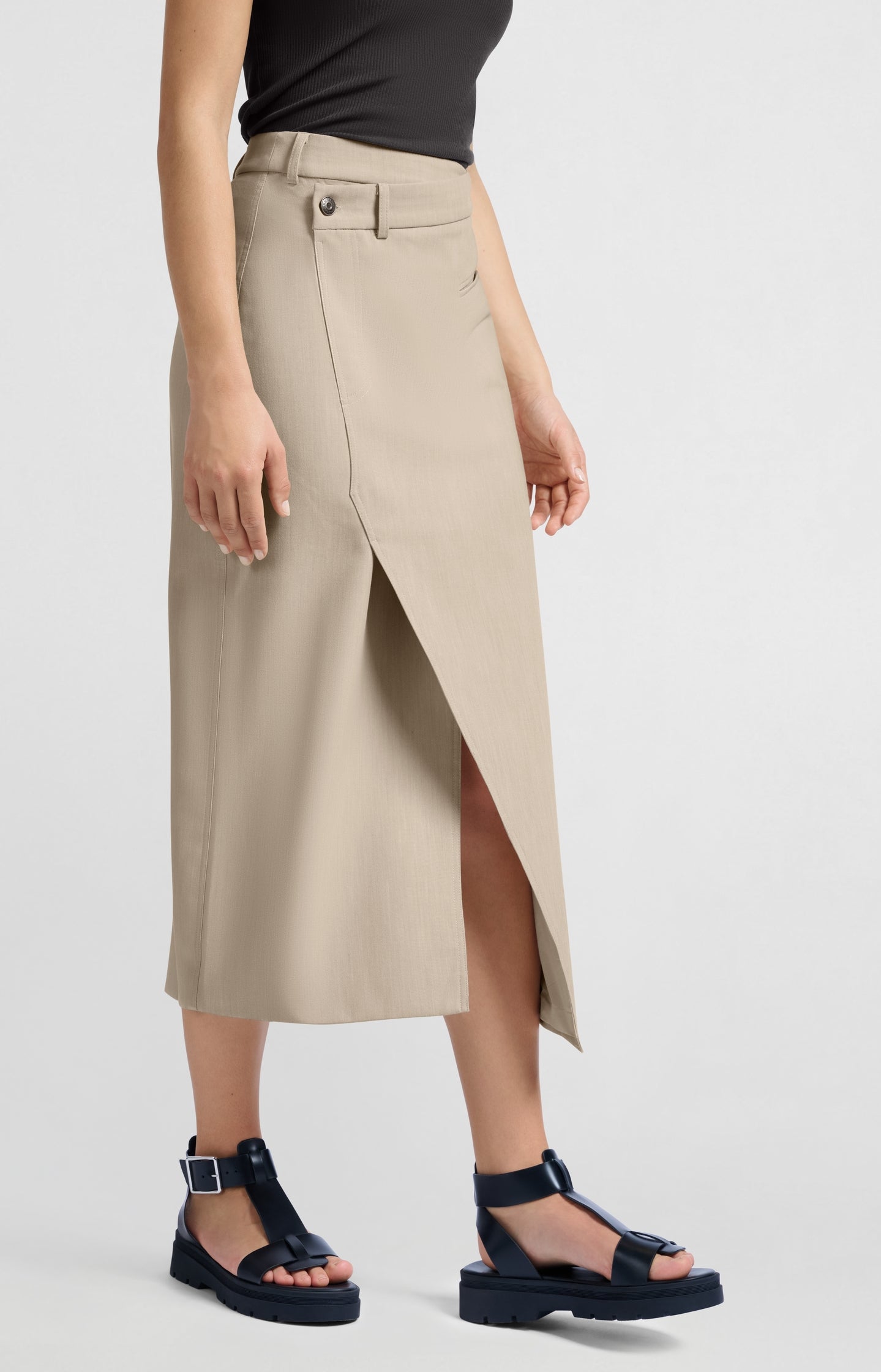 Woven melange midi skirt with slit